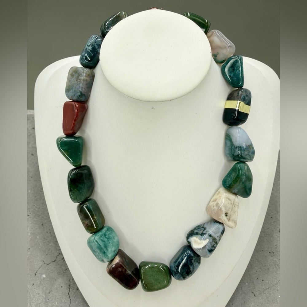 Massive Chunky Multi Agate Nugget Statement Necklace 16” 154g Natural Stone Boho